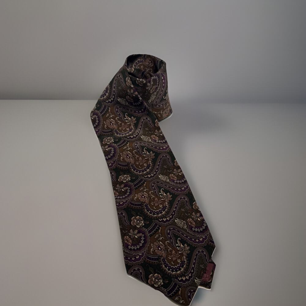 CHRISTIAN DIOR Monsieur Men's Silk Vintage Tie Dark Green , Gold , Burgundy